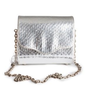 Walborg Evening Bag Silver Vintage Snakeskin Embossed Shoulder Bag or Clutch HTF